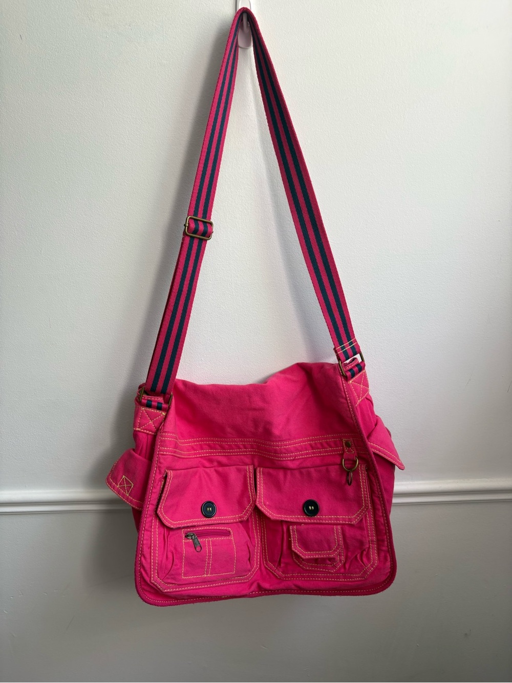 Arizona Jean Company Hot Pink Canvas Crossbody with Striped Strap